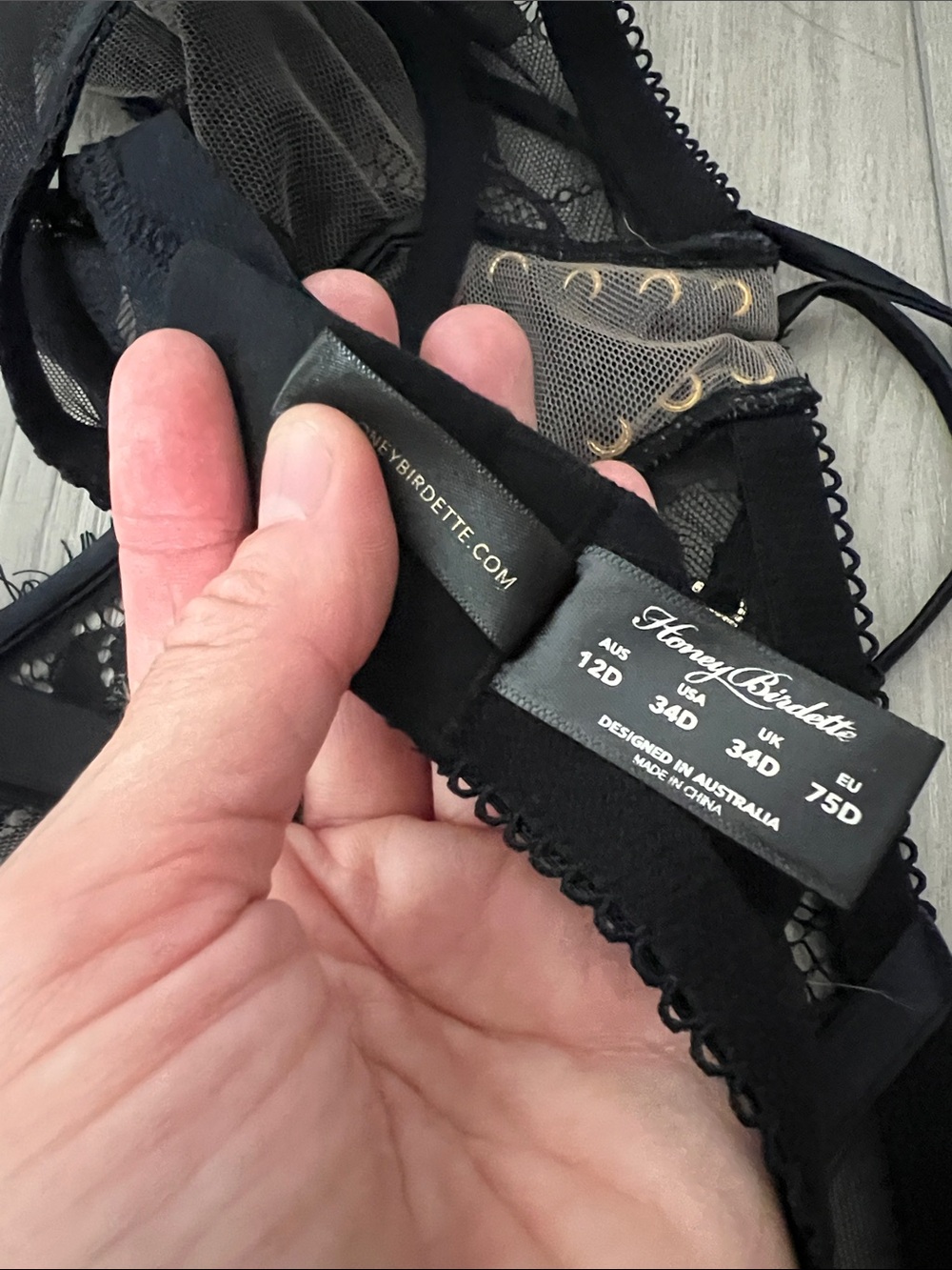 NWOT Honey Birdette Black Lace Claudine Bra 34D - Picture 4 of 4